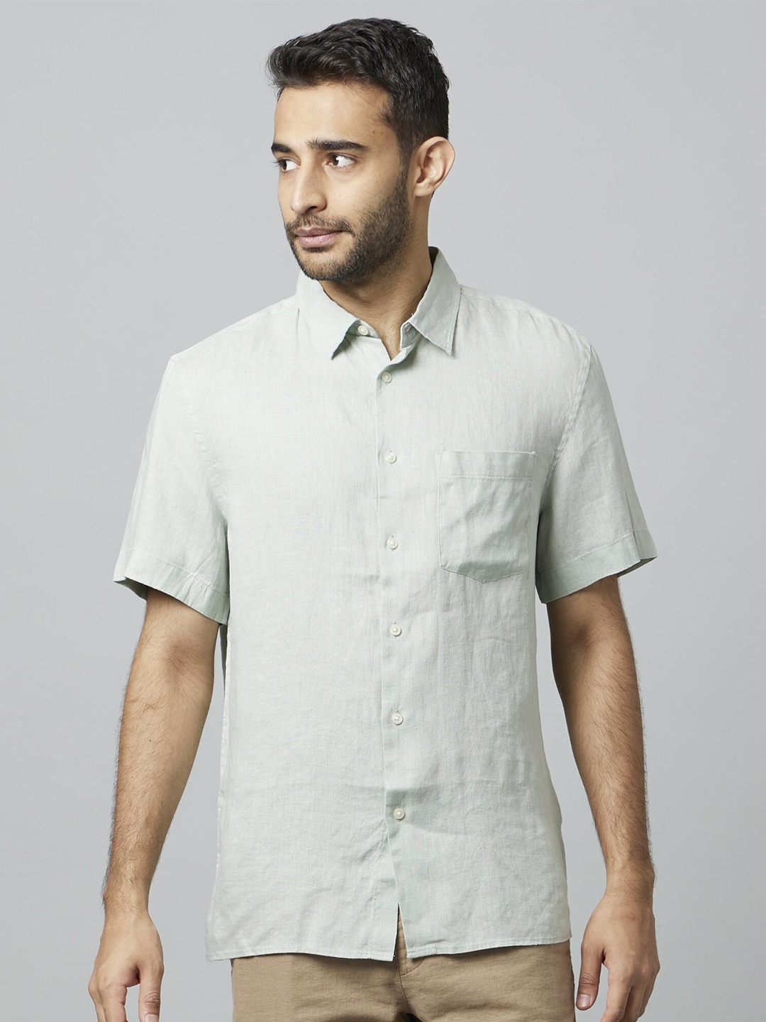 

Celio Classic Spread Collar Linen Casual Shirt, Green