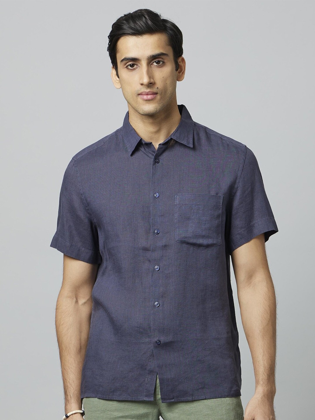 

Celio Classic Spread Collar Linen Casual Shirt, Blue
