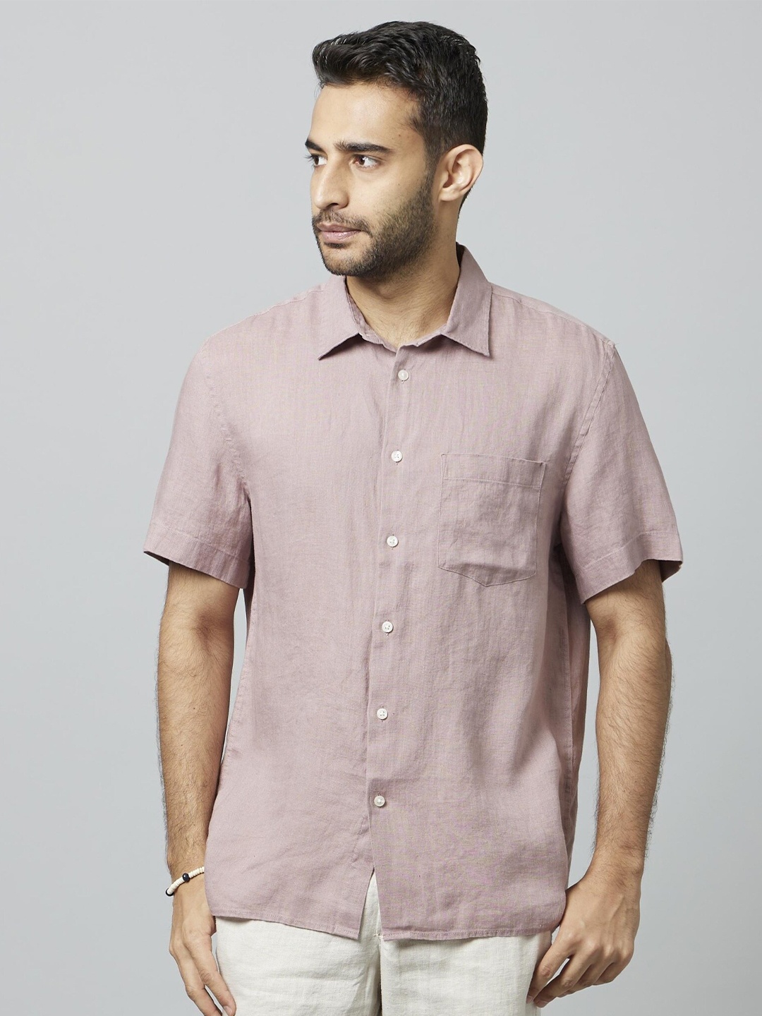

Celio Classic Spread Collar Linen Casual Shirt, Pink