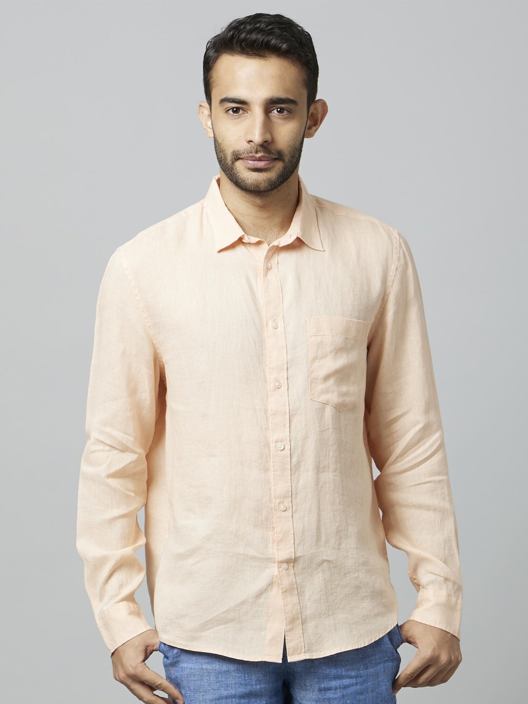 

Celio Classic Spread Collar Linen Casual Shirt, Peach