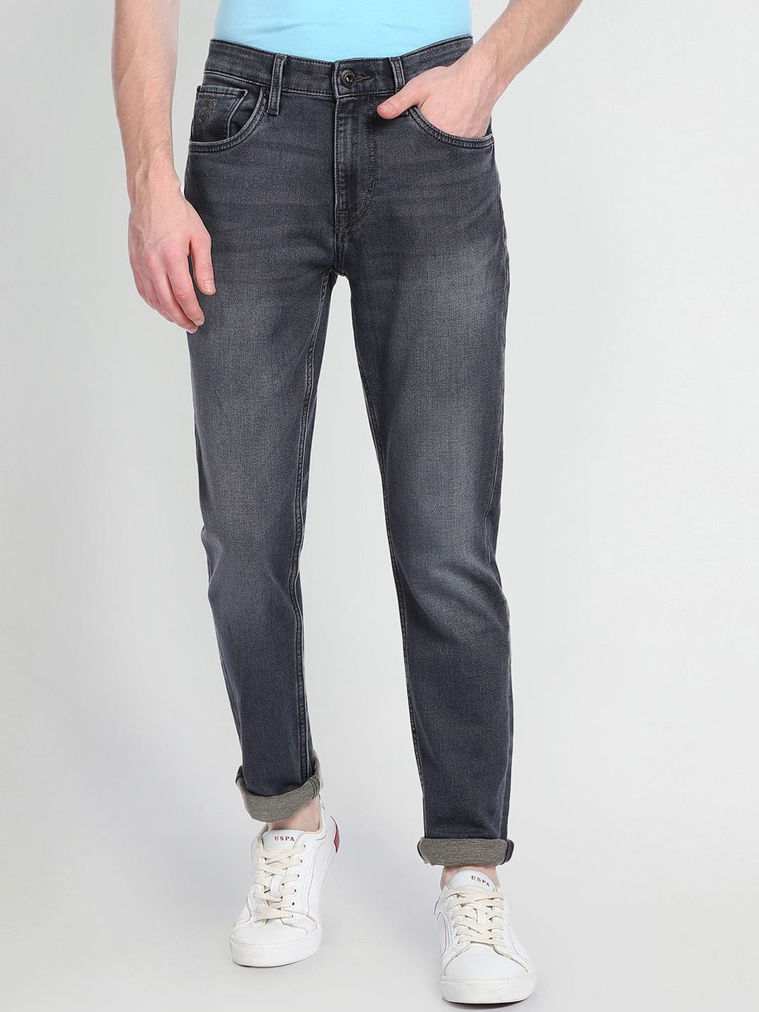 

U.S. Polo Assn. Denim Co. Men Slim Fit Mid-Rise Heavy Fade Jeans, Blue