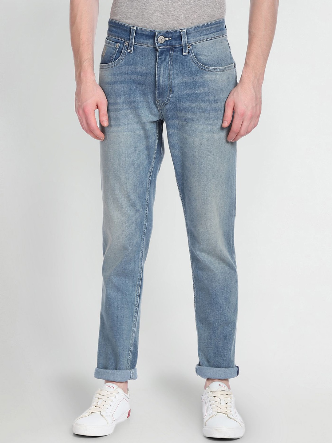 

U.S. Polo Assn. Denim Co. Mid-Rise Heavy Fade Tapered Fit Jeans, Blue