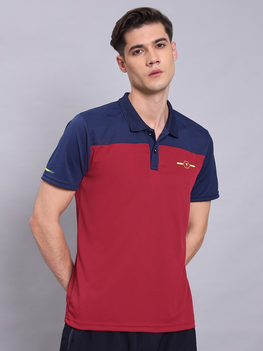 

Technosport Colourblocked Polo Collar Antimicrobial Slim Fit Sports T-Shirt, Red
