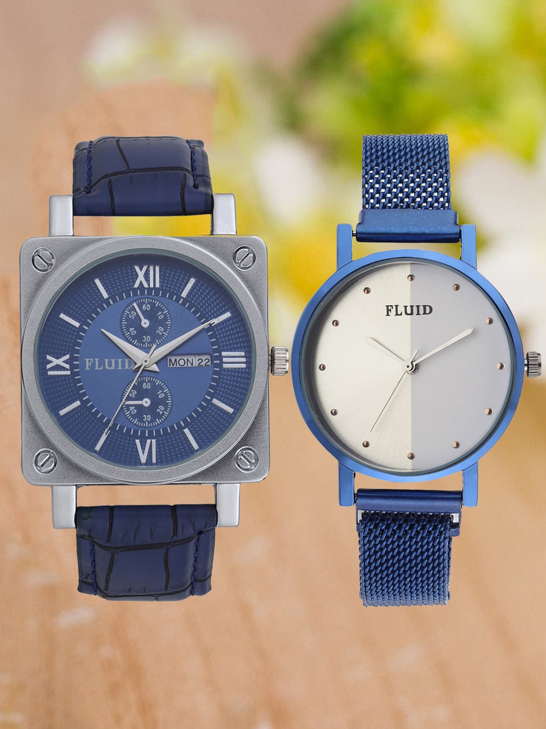 

FLUID Men Leather Bracelet Style Straps Analogue Watch FL2-022-BL01-BL-07, Blue