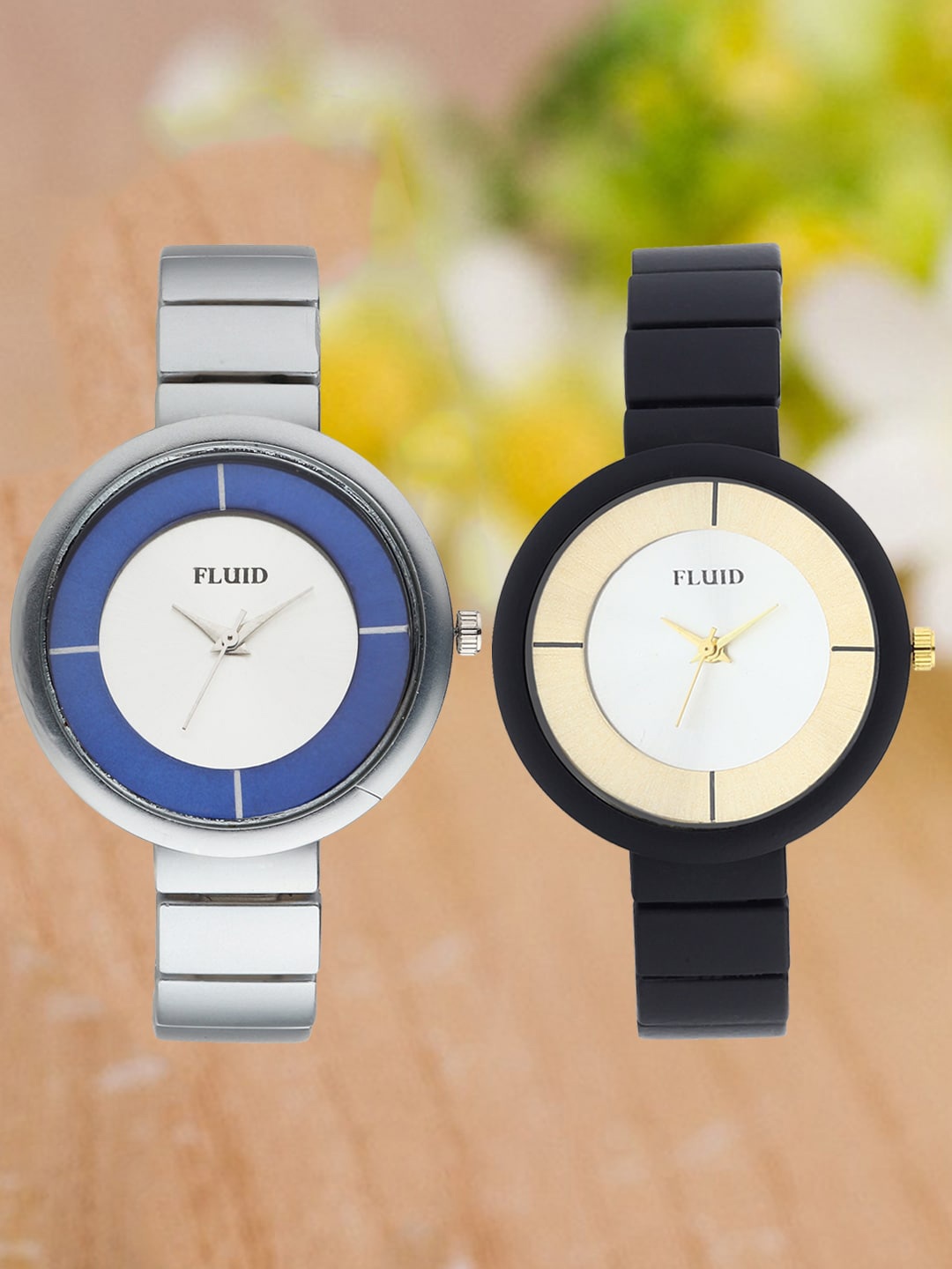 

FLUID Pack Of 2 Women White Bracelet Style Straps Analogue Watch FL2-004-SL02-014-BK01, Silver