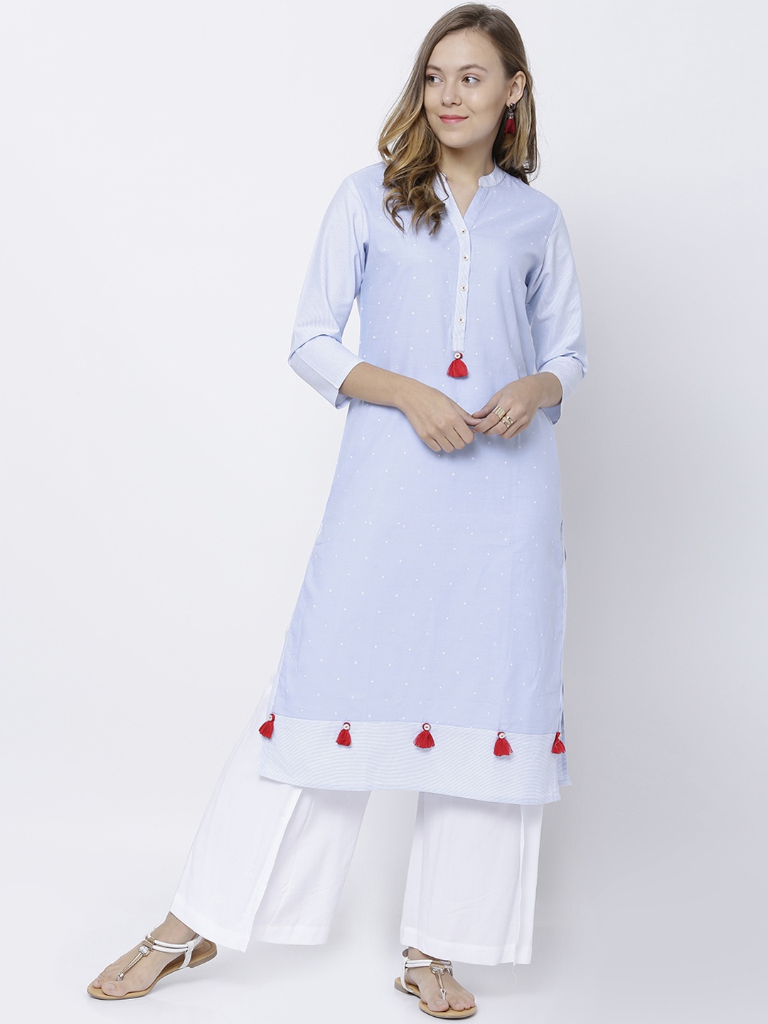 

Vishudh Women Blue Printed Straight Kurta