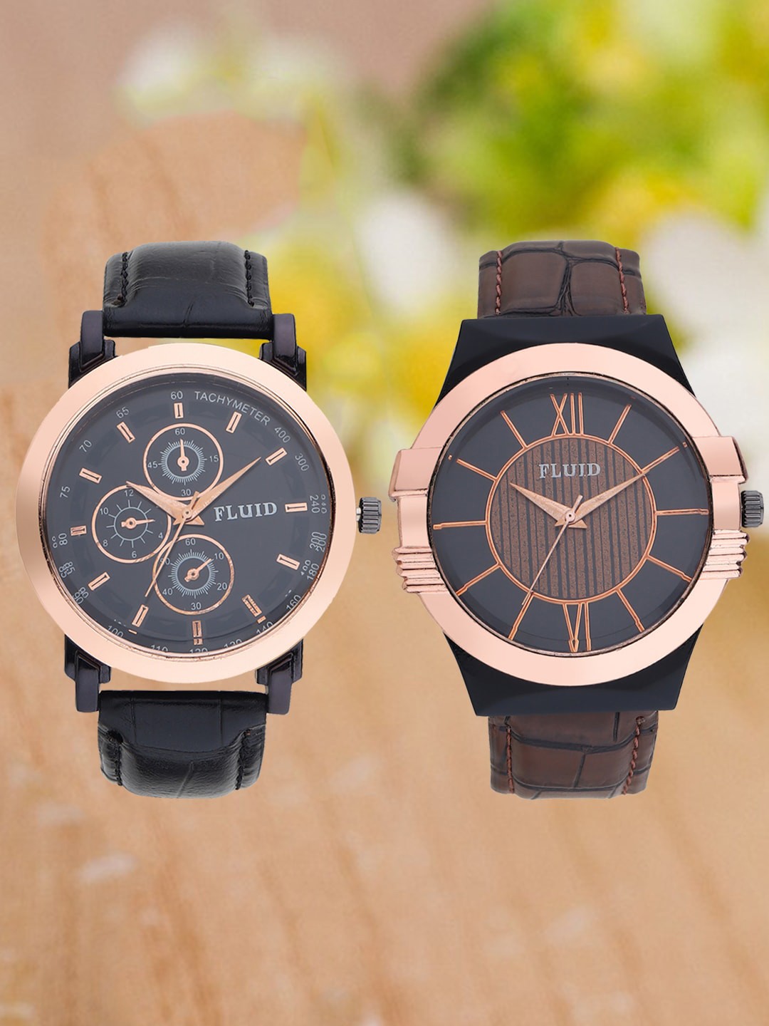

FLUID Men Pack Of 2 Leather Textured Straps Analogue Watch FL2-020-BK01-021-BK01, Black