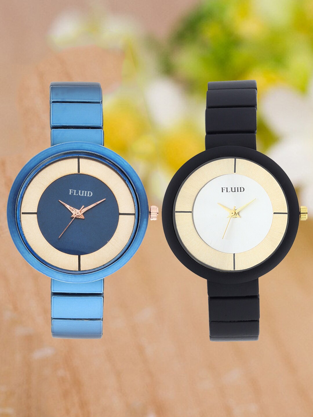 

FLUID Pack Of 2 Women Bracelet Style Straps Analogue Watch FL2-004-BL01-014-BK01, Blue