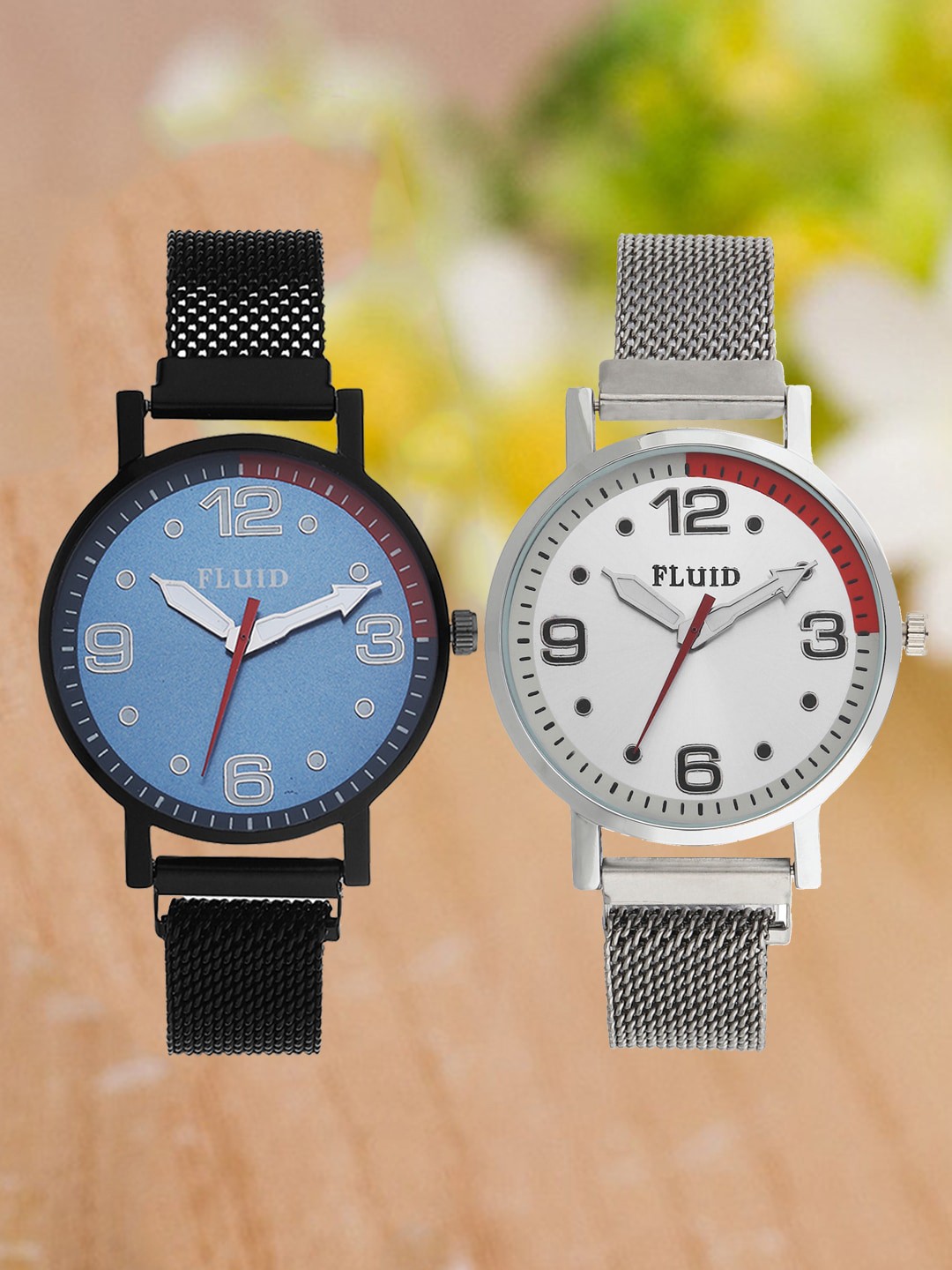 

FLUID Pack Of 2 Bracelet Style Straps Analogue Watch FL2-023-BK02-SL01, Blue