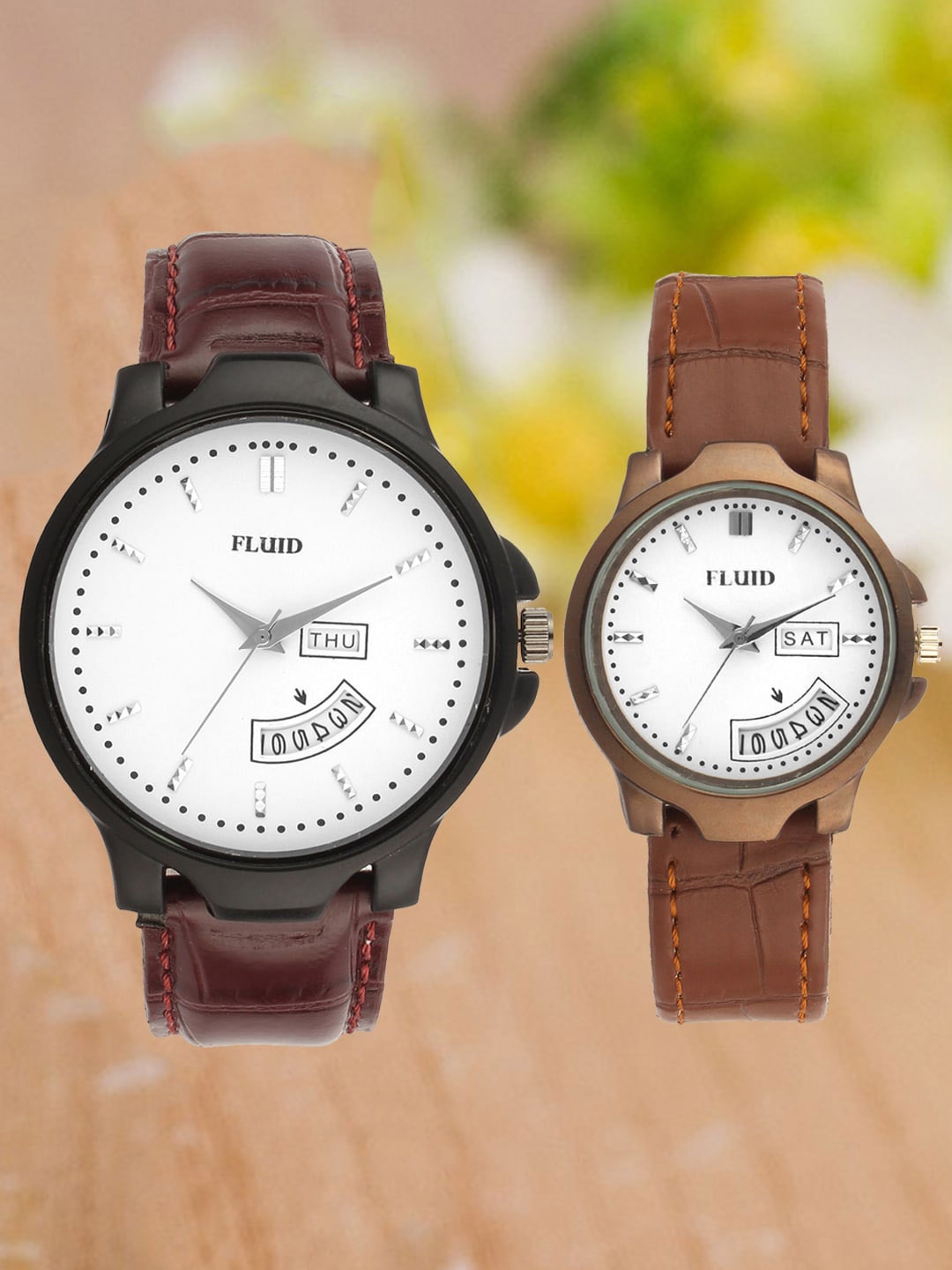 

FLUID Embellished Leather Textured Straps Analogue Watch FL2-777G-WH01-780L-WH01, White