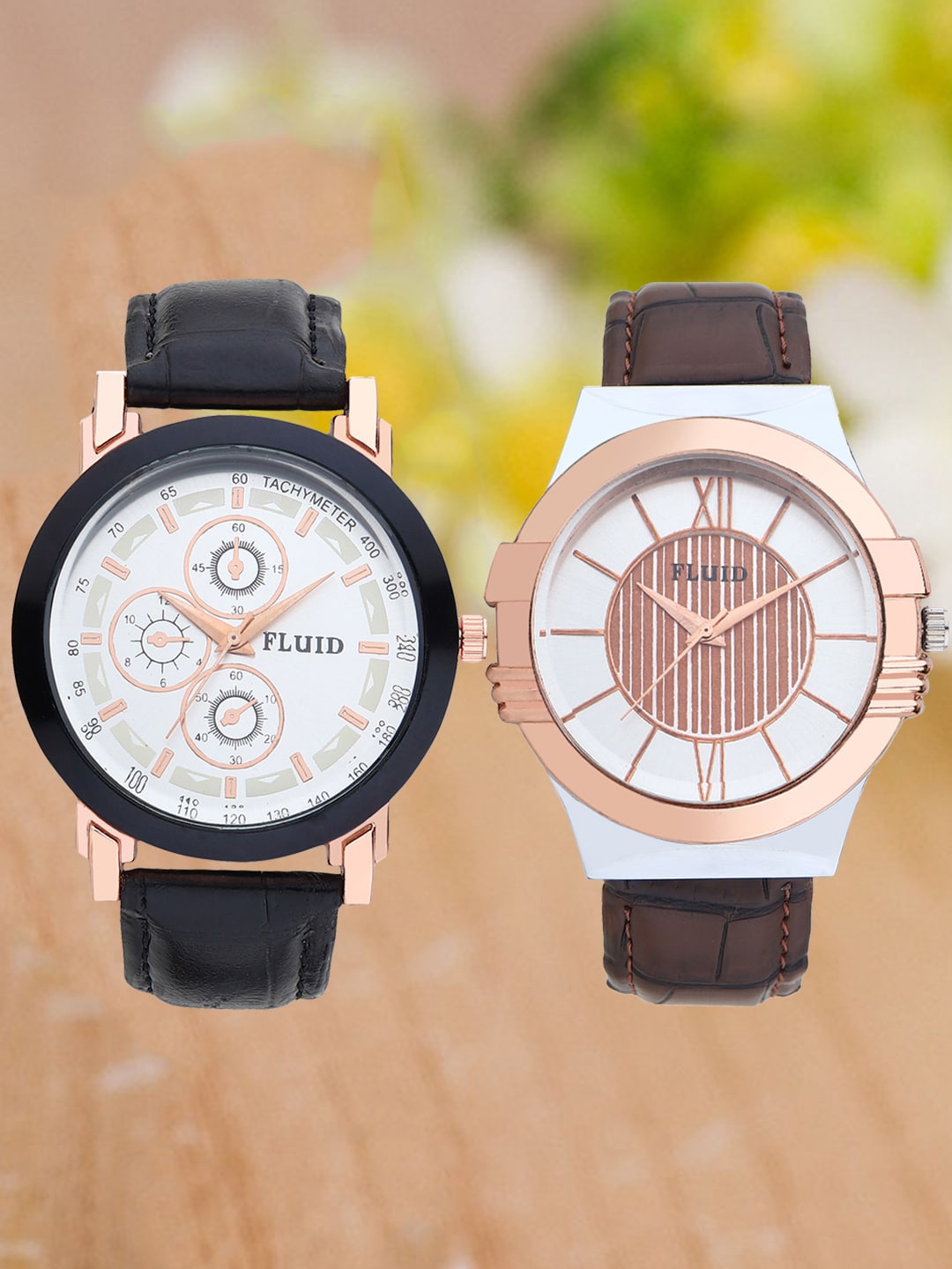 

FLUID Pack Of 2 Men Leather Textured Straps Analogue Watch FL2-020-SL01-021-SL01, Silver