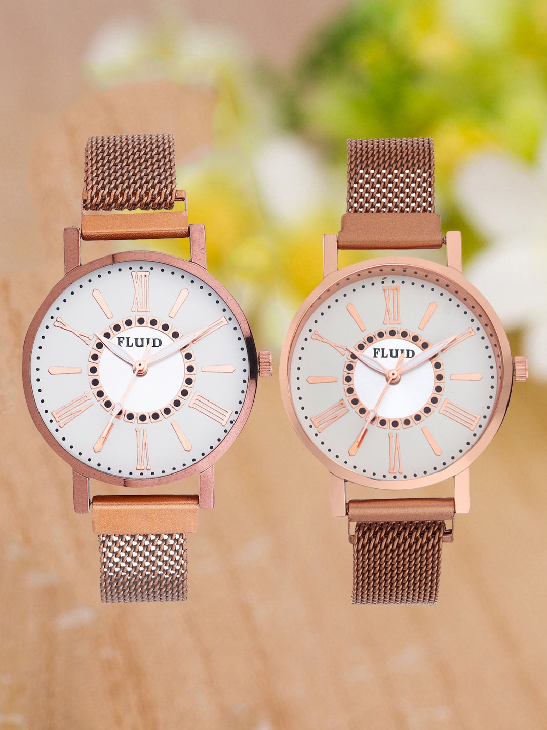 

FLUID Pack Of 2 Embellished Bracelet Style Straps Analogue Watch FL2-023-RG01-CP01, White