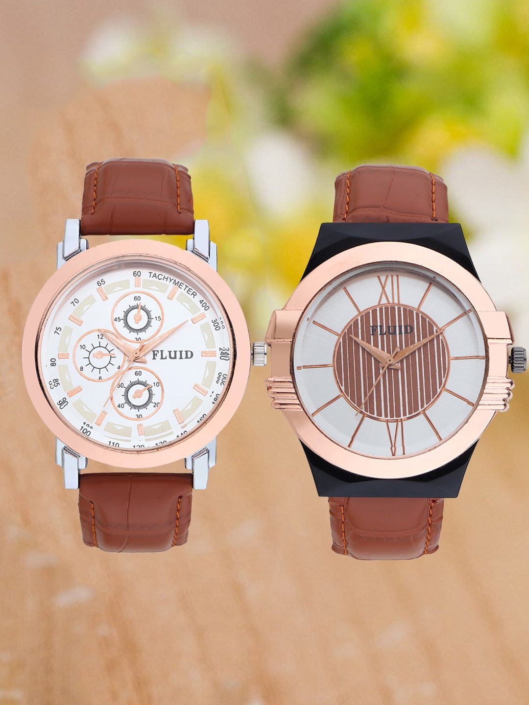 

FLUID Pack Of 2 Men Leather Textured Straps Analogue Watch FL2-020-SL02-021-SL02, White