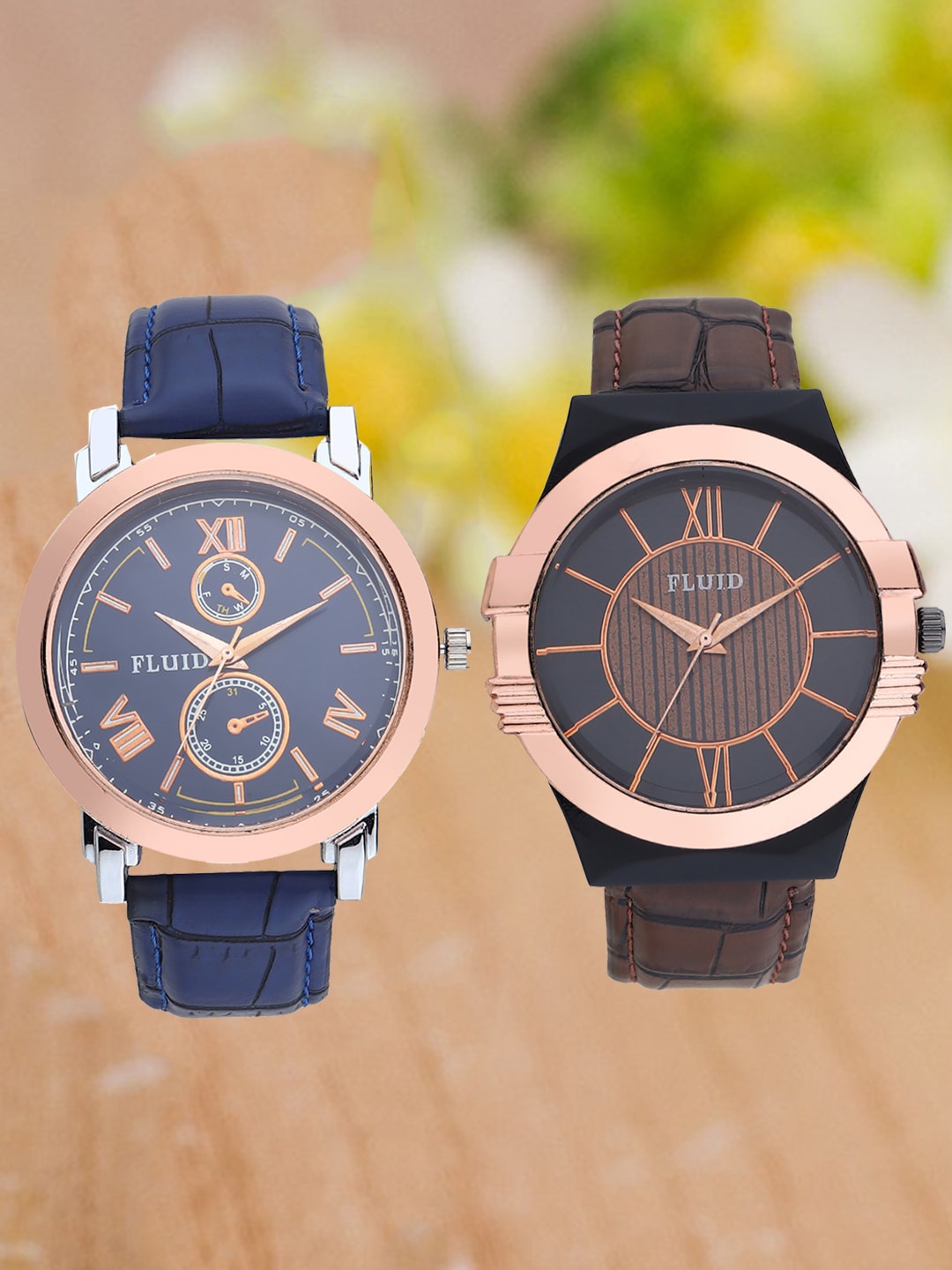 

FLUID Pack Of 2 Men Blue Leather Textured Straps Analogue Watch FL2-020-BL01-021-BK01
