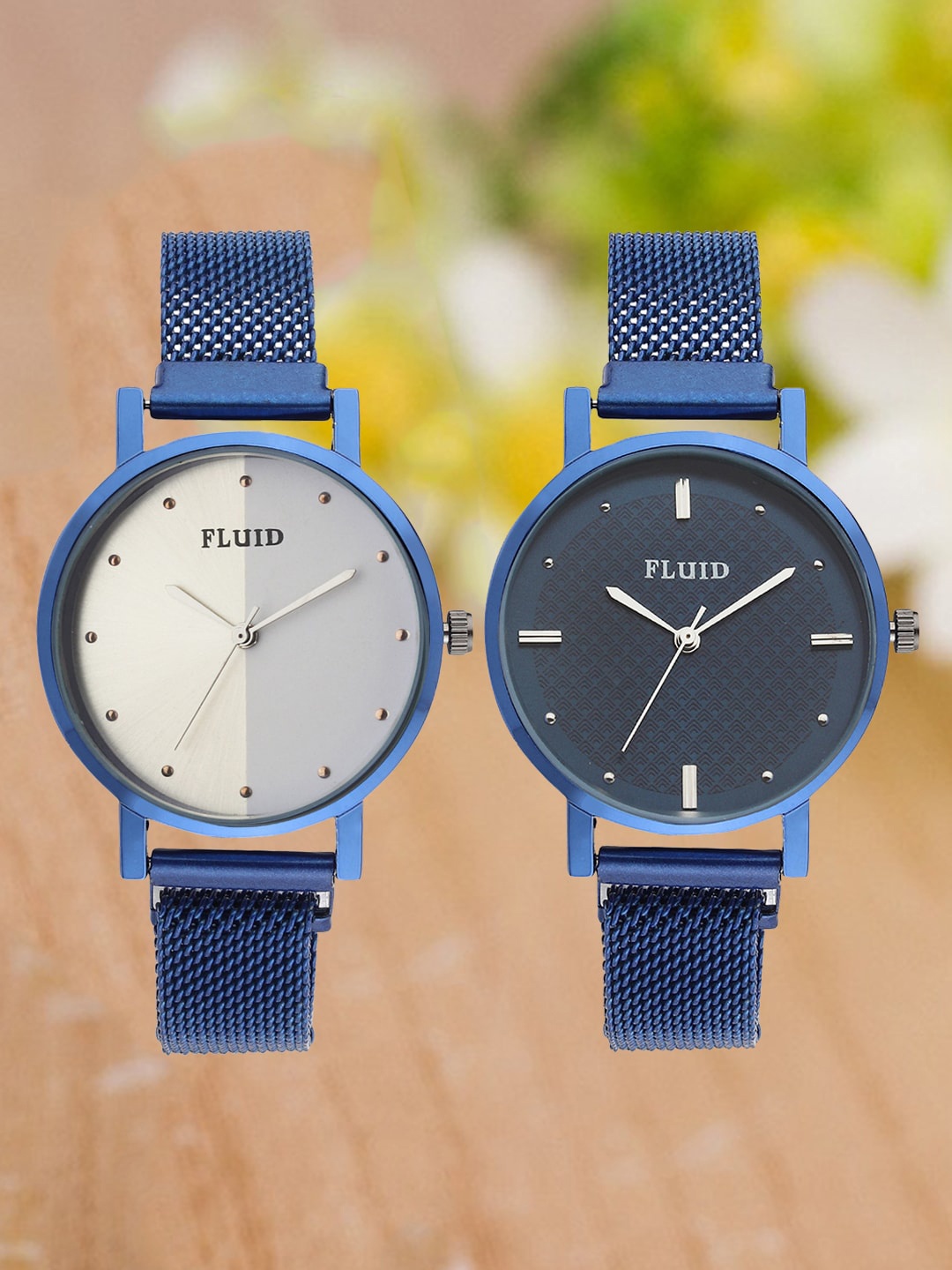 

FLUID Pack Of 2 Women Embellished Dial & Bracelet Style Analogue Watch FL2-Mag-BL-07-BL-06, Blue
