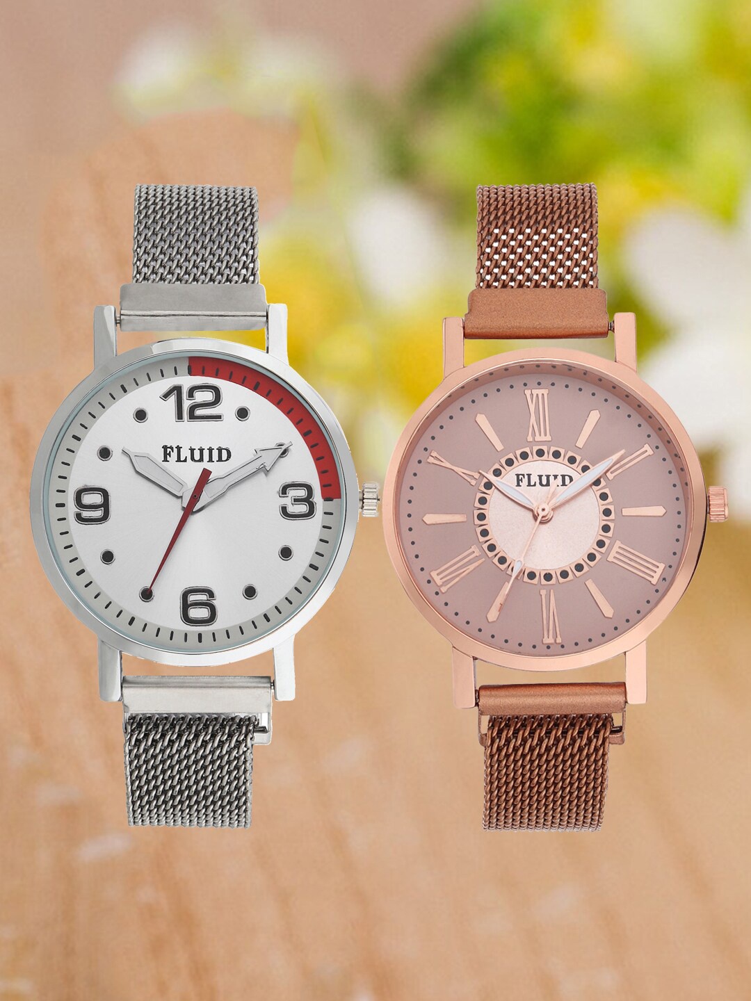 

FLUID Women Pack Of 2 Embellished Bracelet Style Straps Analogue Watch FL2-023-SL01, Silver