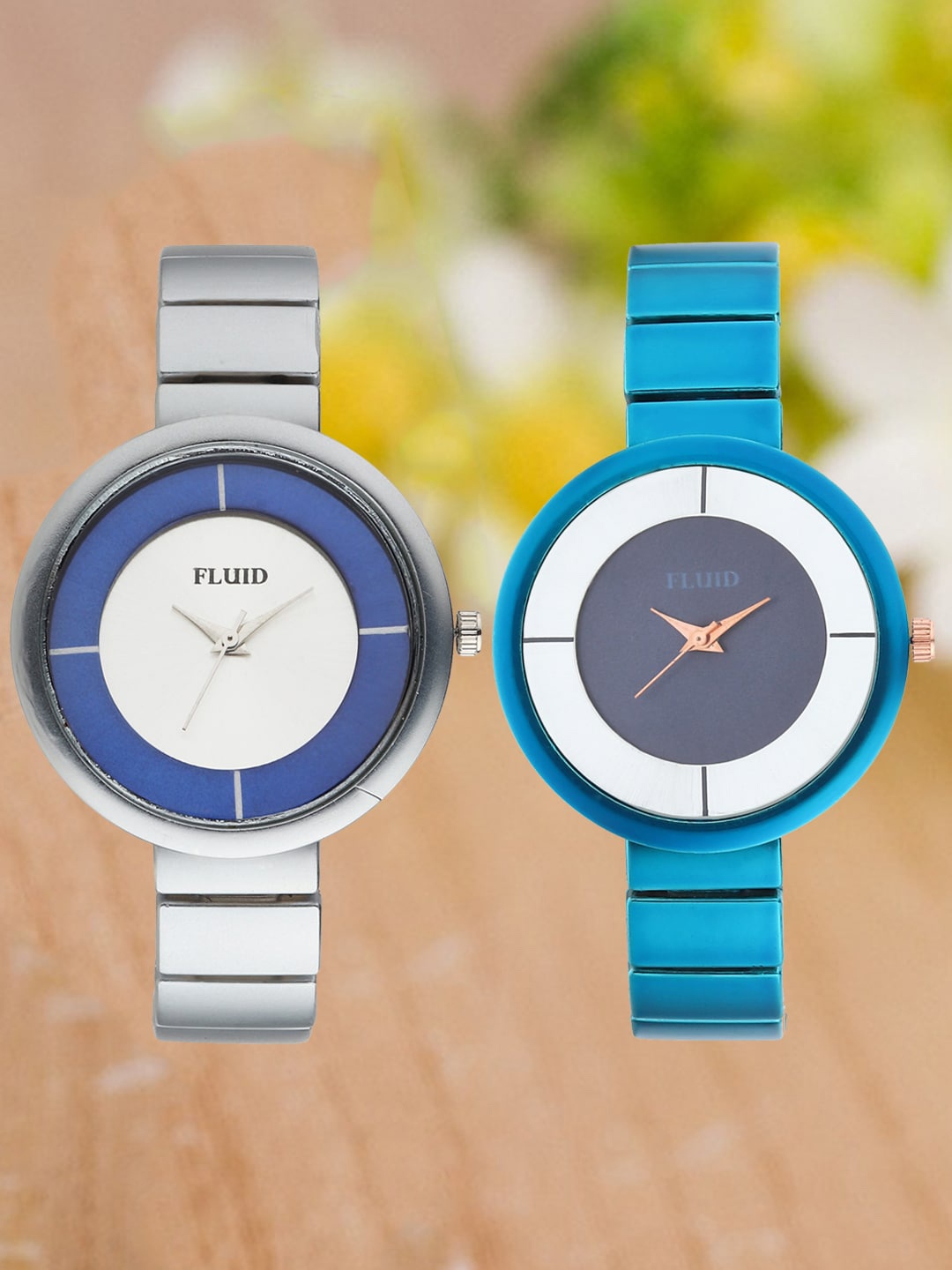 

FLUID Pack Of 2 Women Bracelet Style Straps Analogue Watch FL2-004-SL02-014-BL01, Silver