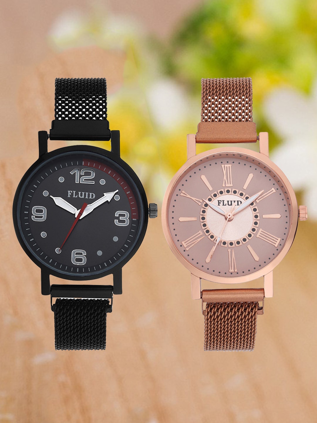 

FLUID Pack Of 2 Women Embellished Dial & Bracelet Style Analogue Watch FL2-023-BK01-CP02, Black