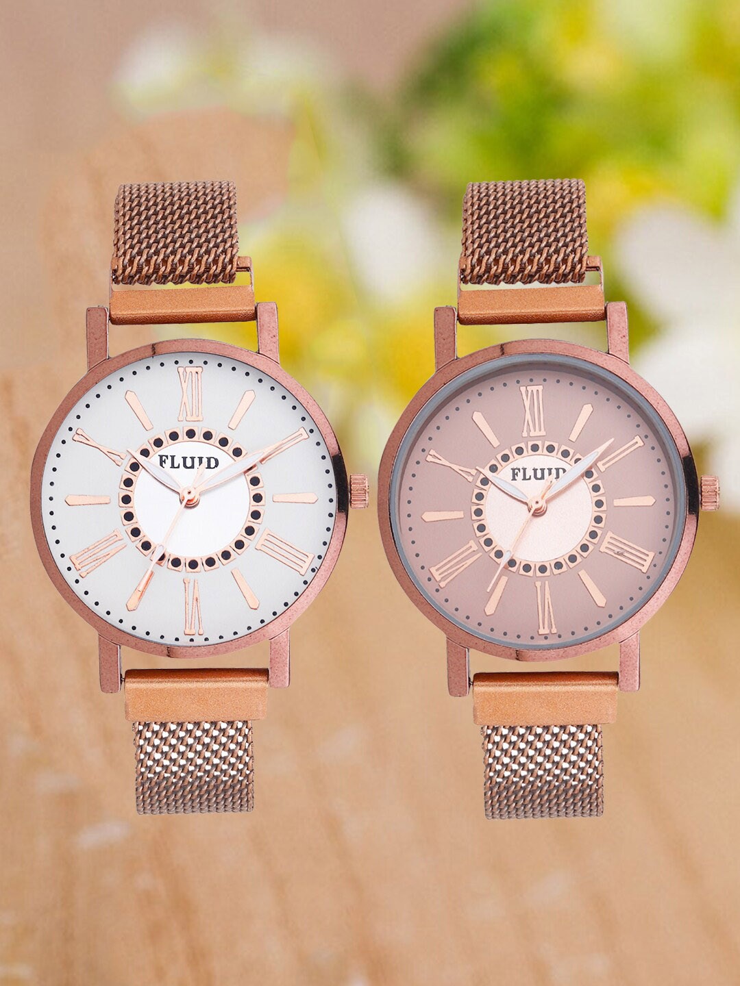 

FLUID Pack Of 2 Embellished Bracelet Style Straps Analogue Watch FL2-023-RG01-RG02, White