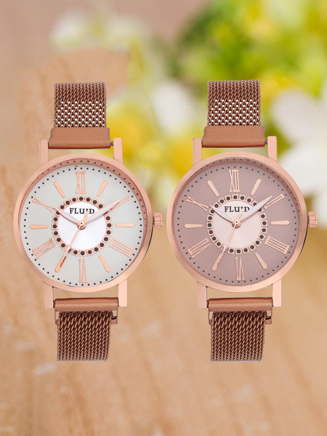 

FLUID Women Pack Of 2 Dial & Bracelet Style Straps Analogue Watch FL2-023-CP01-CP02, White
