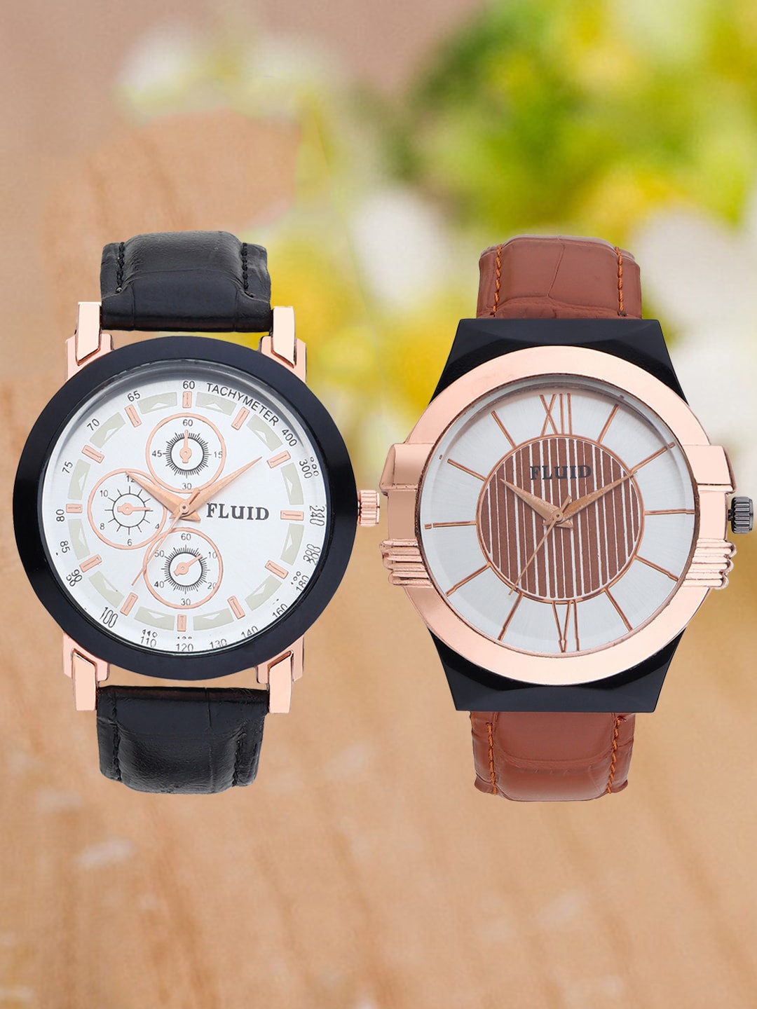 

FLUID Men Pack Of 2 Leather Textured Straps Analogue Watch FL2-020-SL01-021-SL02, Silver