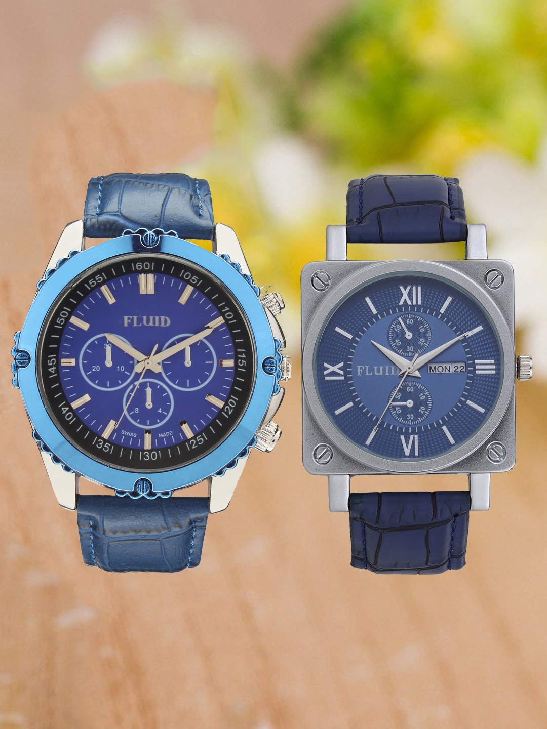 

FLUID Pack Of 2 Men Leather Textured Straps Analogue Watch FL2-909-BL01-BL01, Blue