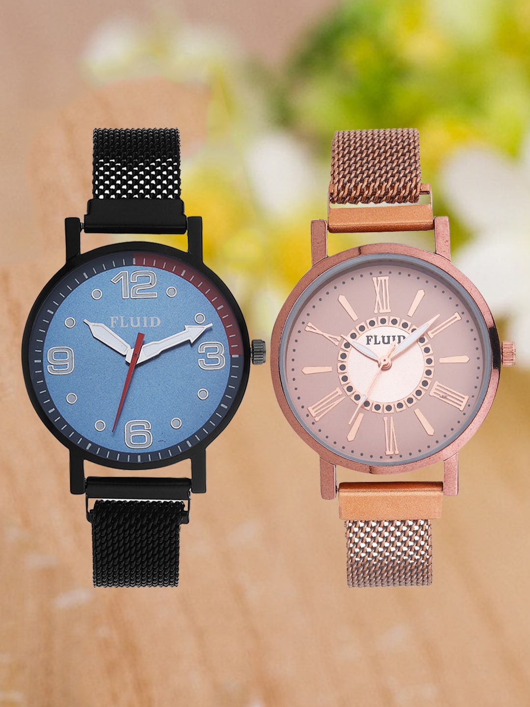 

FLUID Women Pack Of 2 Bracelet Style Straps Analogue Watch FL2-023-BK02-RG02, Blue