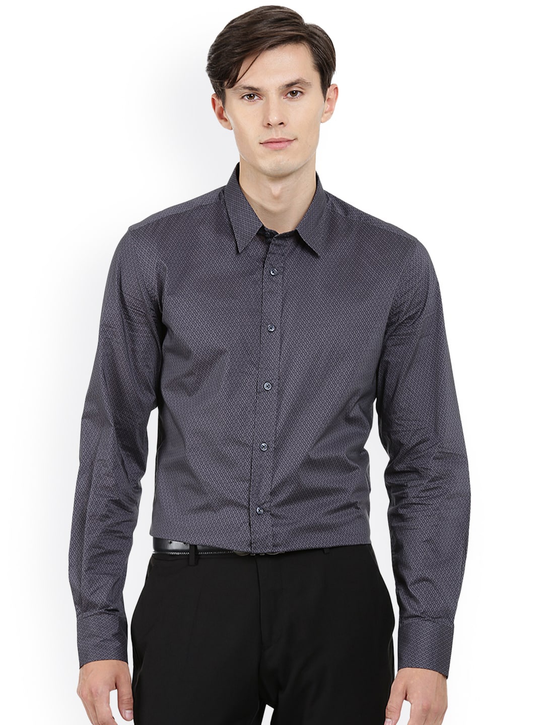

Antony Morato Men Grey Regular Fit Self Design Semiformal Shirt