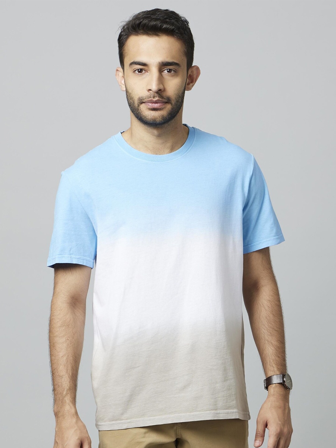 

Celio Ombre-Dyed Round Neck Short Sleeves Cotton T-shirt, Blue