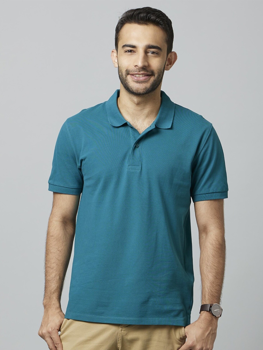 

Celio Polo Collar Short Sleeves Cotton T-shirt, Teal