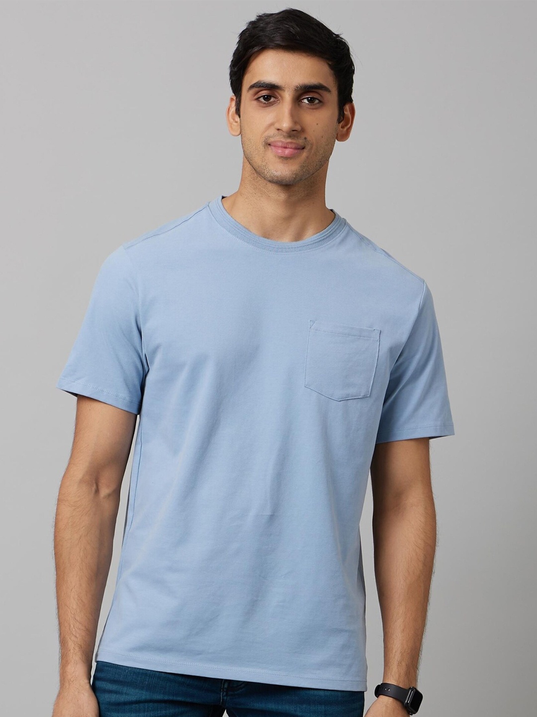 

Celio Round Neck Pocket Breathable Cotton T-shirt, Blue