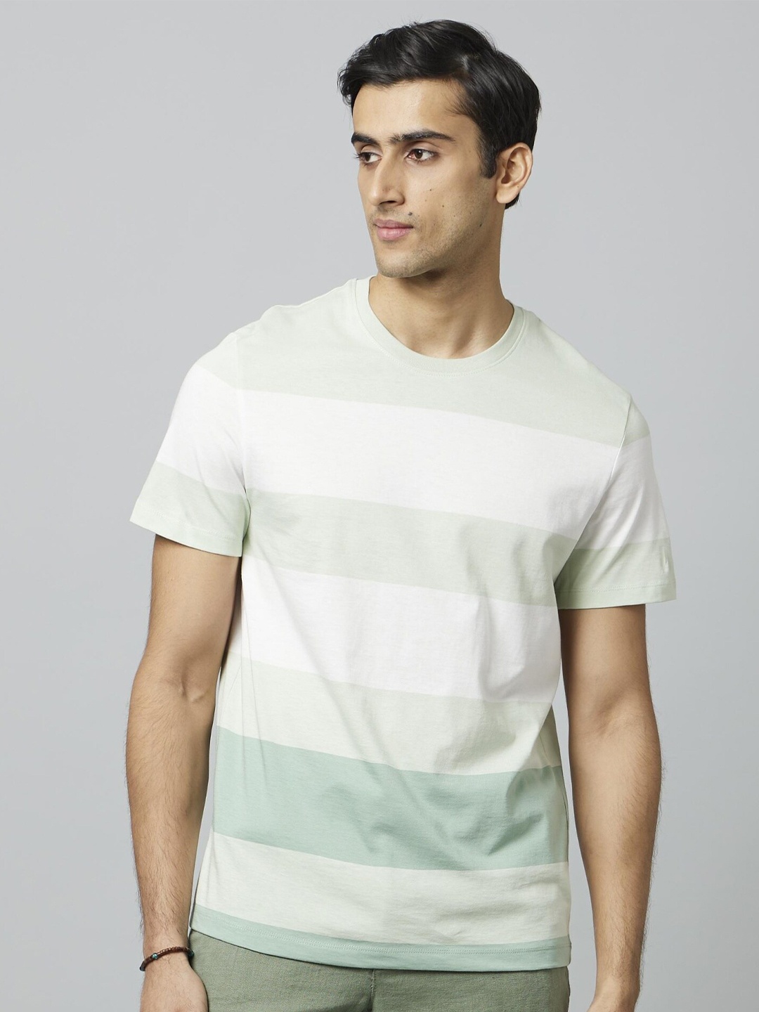 

Celio Multi or Variegated Striped Breathable Cotton T-shirt, Green
