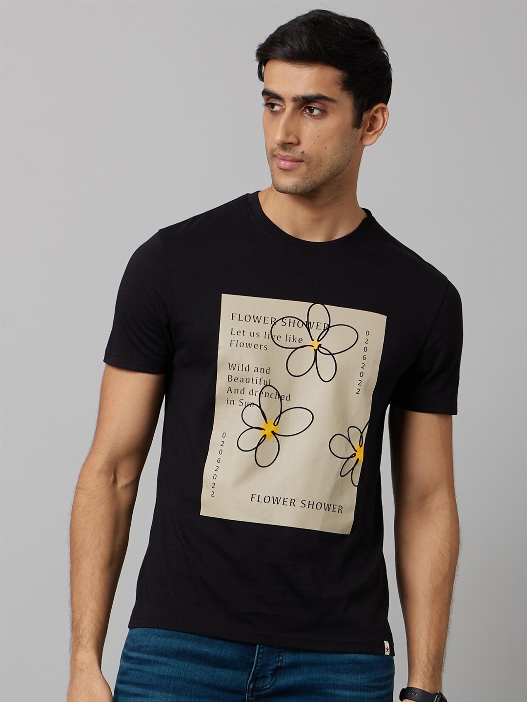 

Celio Typography Printed Cotton Casual T-shirt, Black