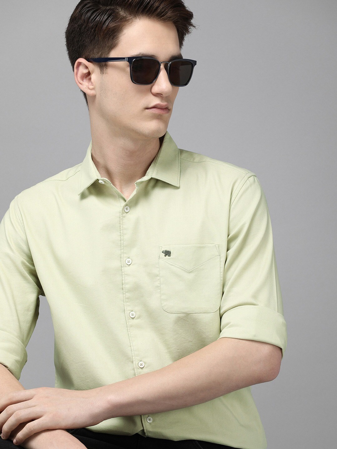 

THE BEAR HOUSE Slim Fit Opaque Casual Lycra Shirt, Green