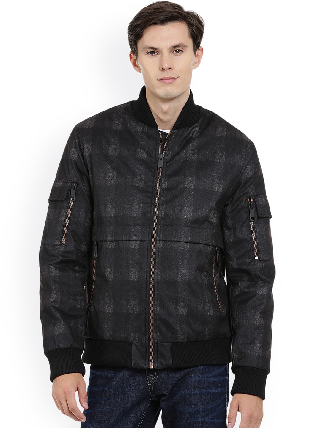 

Antony Morato Men Black Checked Bomber Jacket