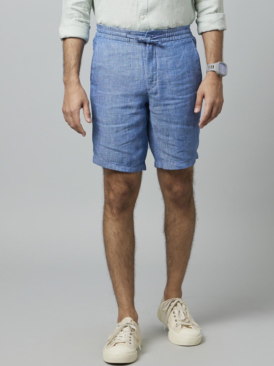 

Celio Men Self Design Mid-Rise Linen Shorts, Blue