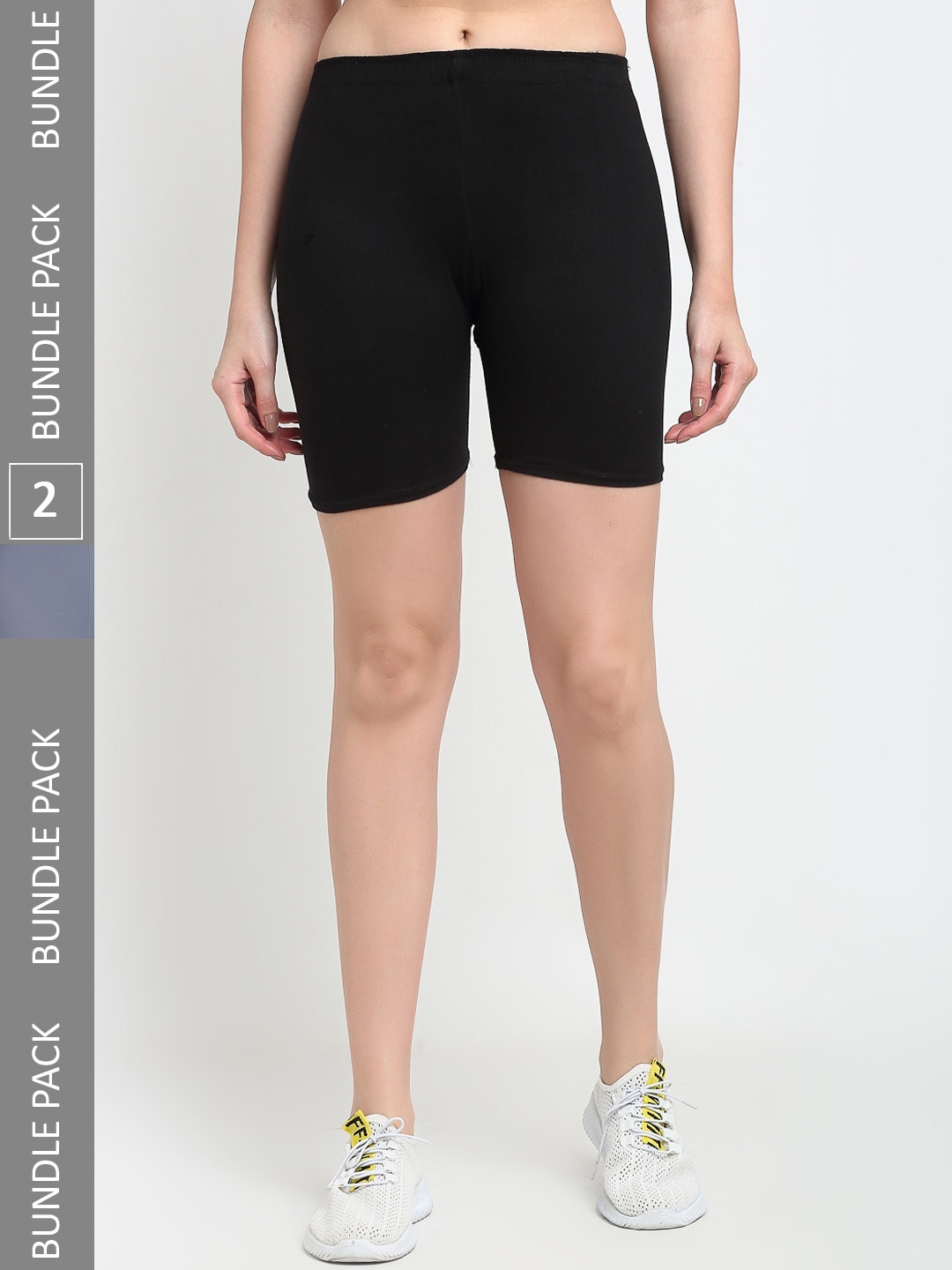 

Jinfo Pack Of 2 Mid-Rise Above Knee Cycling Sports Shorts, Black
