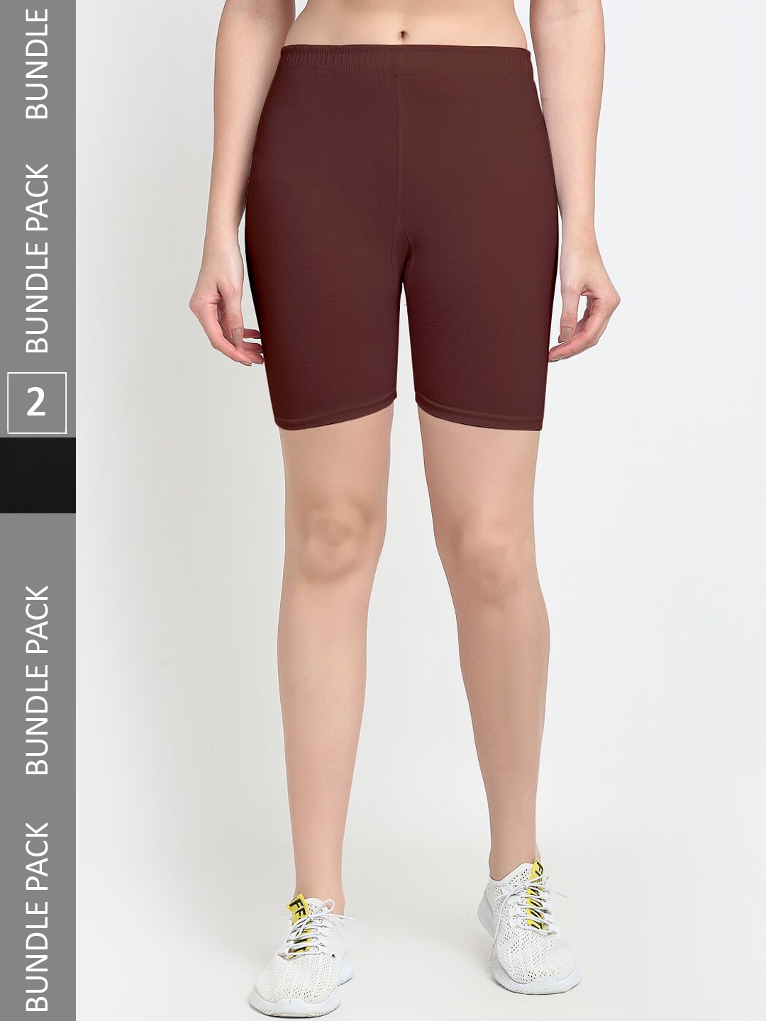 

Jinfo Pack Of 2 Mid-Rise Above Knee Cycling Sports Shorts, Brown