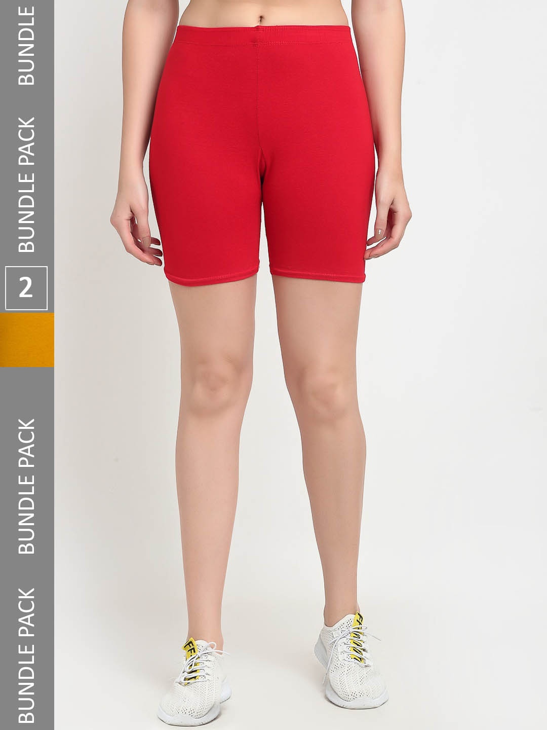 Jinfo Pack Of 2 Mid-Rise Above Knee Cycling Sports Shorts, Red