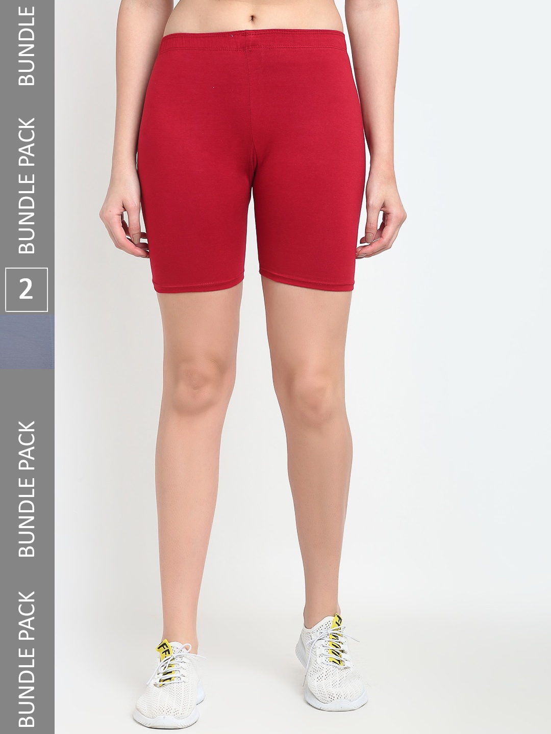 

Jinfo Pack Of 2 Mid-Rise Above Knee Cycling Sports Shorts, Red