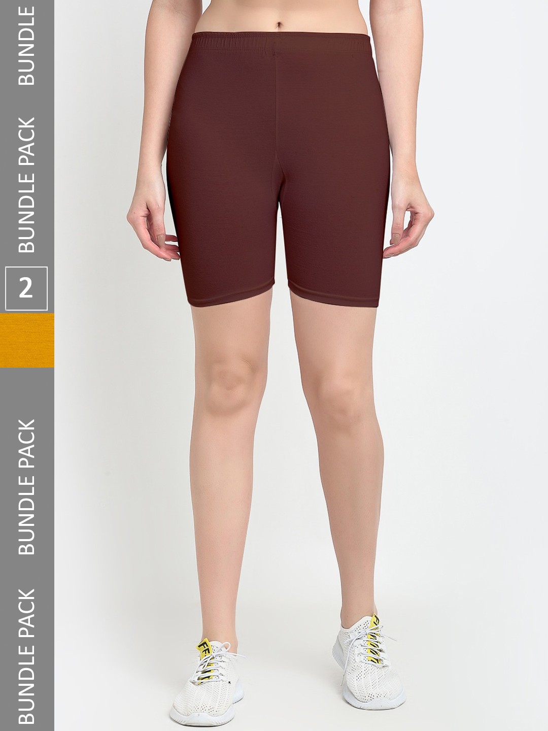 

Jinfo Women Pack Of 2 Mid Rise Above Knee Cycling Sports Shorts, Brown