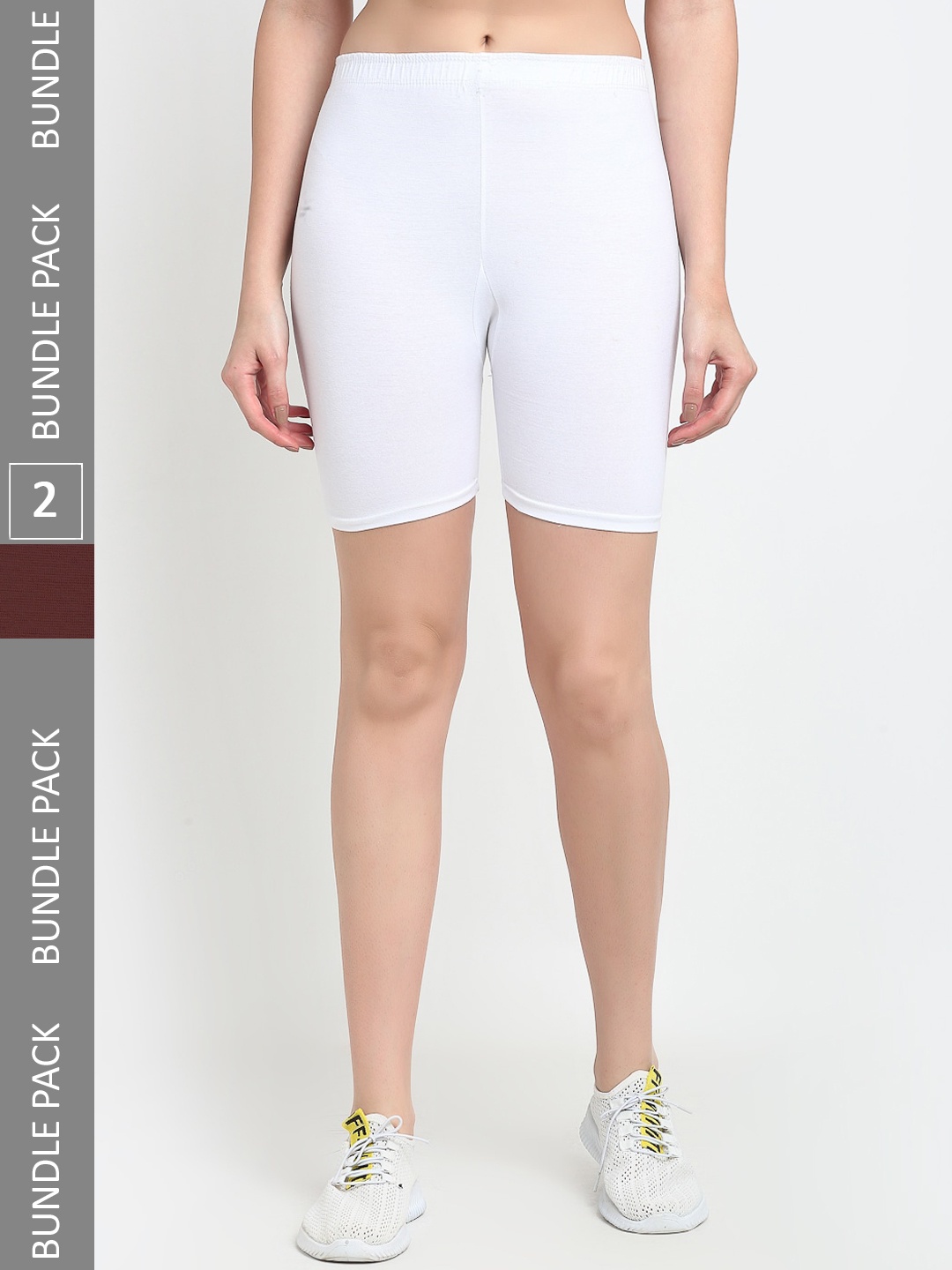 

Jinfo Women Pack Of 2 Mid-Rise Super Commed Lycra Cycling Sports Shorts, White