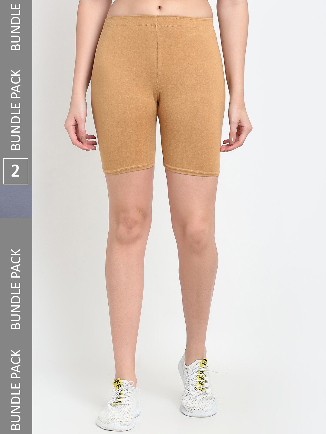 

Jinfo Women Pack Of 2 Mid-Rise Super Commed Lycra Cycling Sports Shorts, Nude