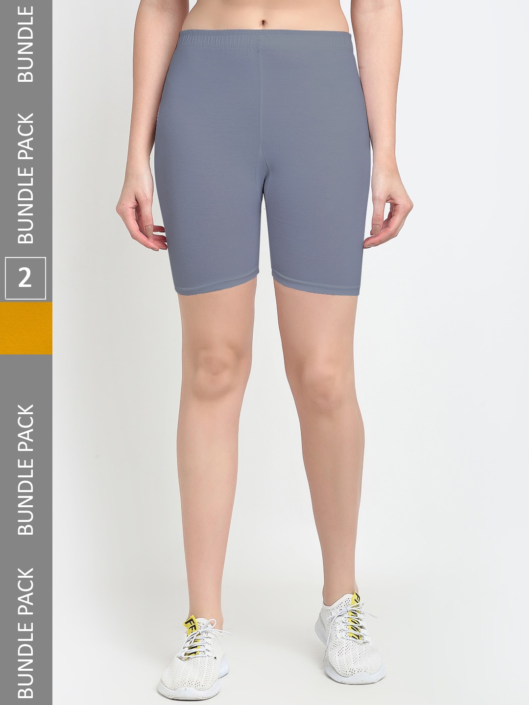 

Jinfo Women Pack Of 2 Mid Rise Above Knee Cycling Sports Shorts, Grey