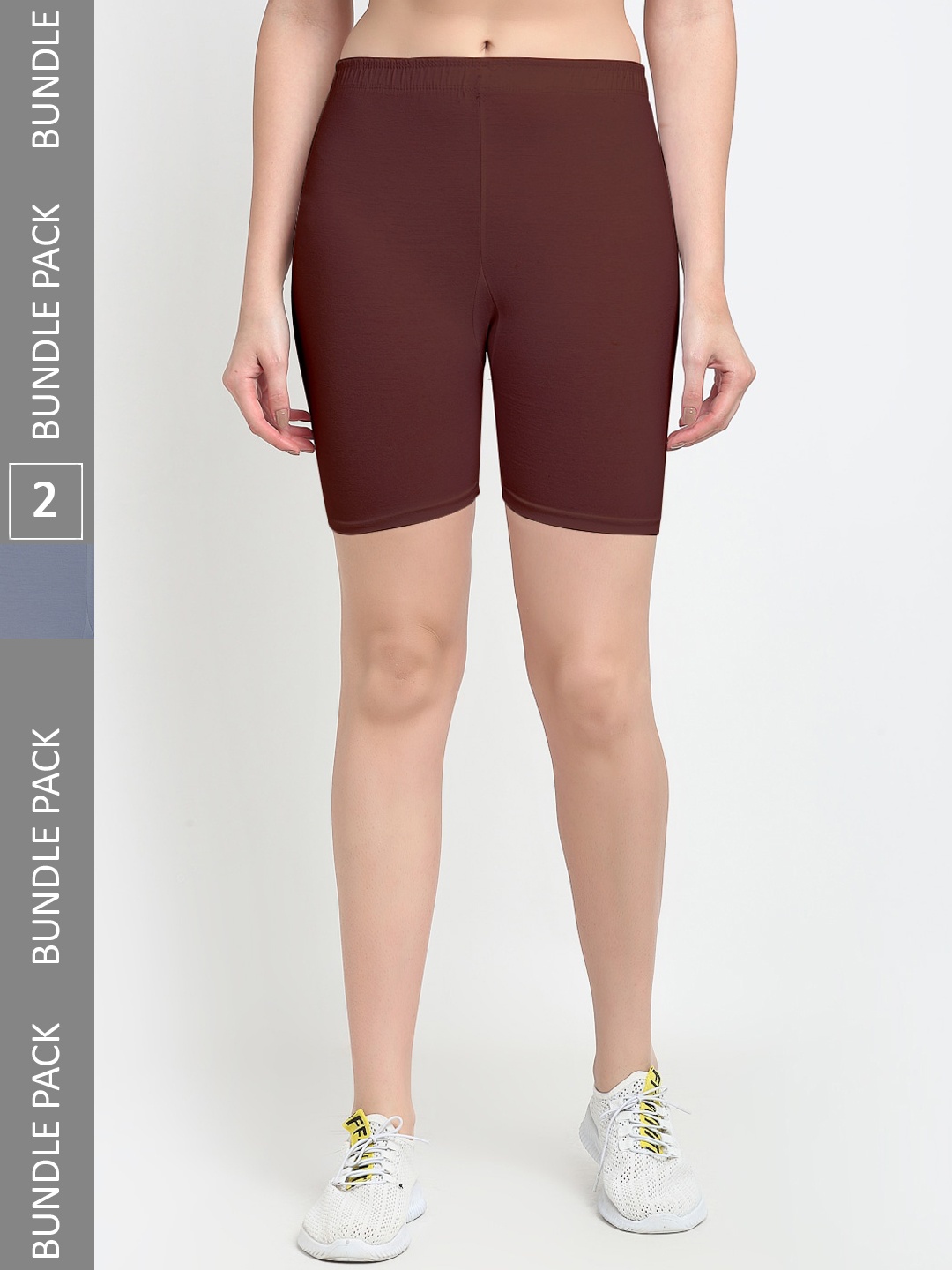 

Jinfo Women Pack Of 2 Mid-Rise Super Commed Lycra Cycling Sports Shorts, Maroon