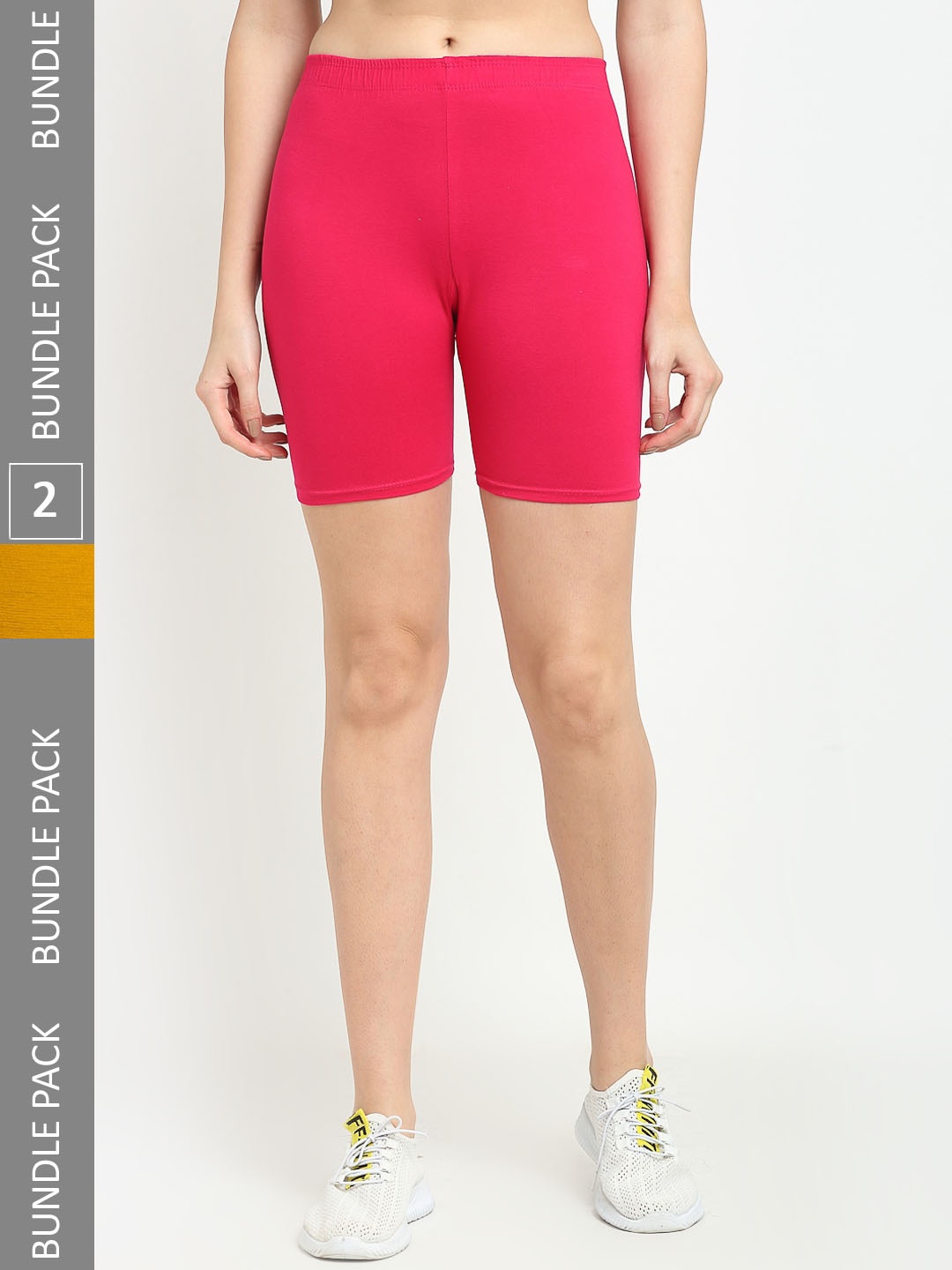 

Jinfo Women Pack Of 2 Mid Rise Above Knee Cycling Sports Shorts, Pink