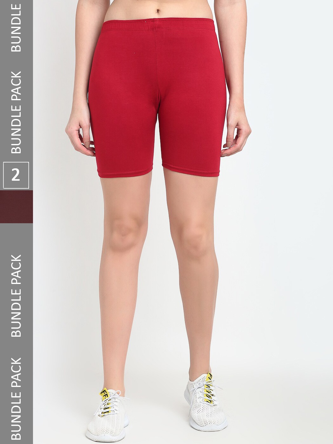 

Jinfo Women Pack Of 2 Mid-Rise Super Commed Lycra Cycling Sports Shorts, Maroon