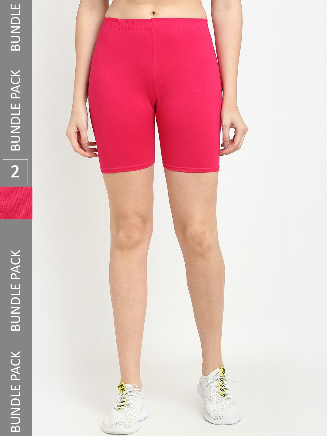 

Jinfo Women Pack Of 2 Mid-Rise Super Commed Lycra Cycling Sports Shorts, Pink