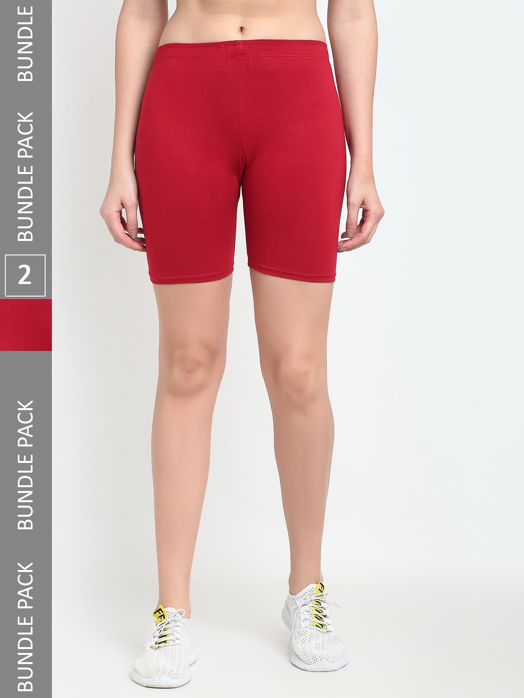 

Jinfo Women Pack Of 2 Mid Rise Above Knee Cycling Sports Shorts, Maroon