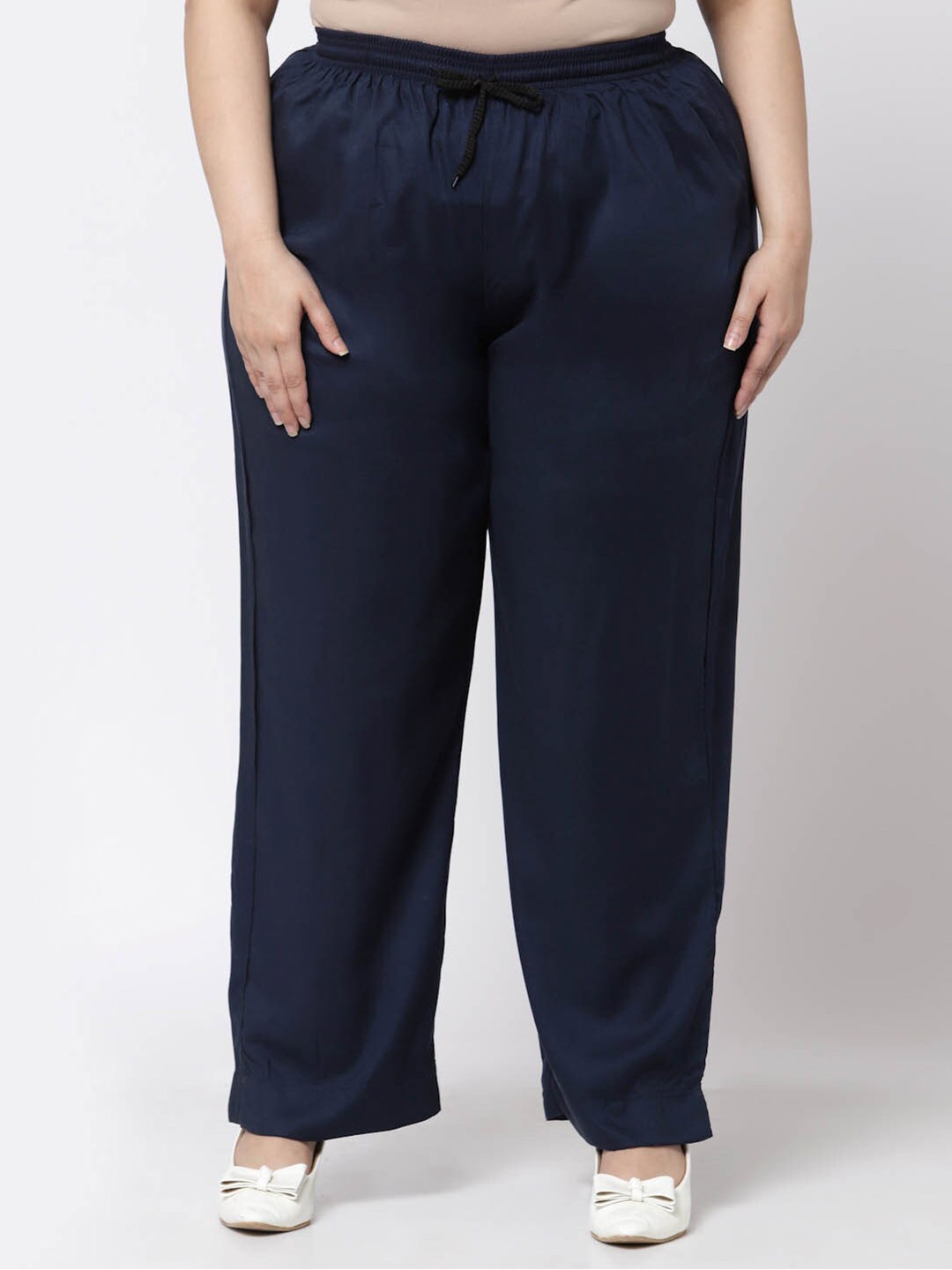 

KLOTTHE Women Plus Size Straight-Fit Palazzo, Navy blue